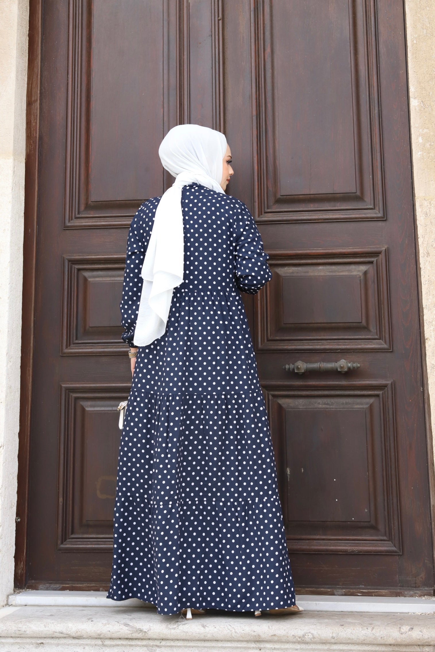 Modest Navy Blue Polka-dot Salma Dress 42 Modest Navy Blue Polka-dot Salma Dress 42