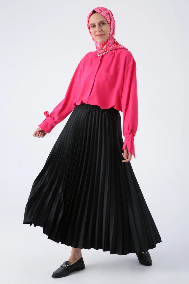 Pleated Satin Skirt